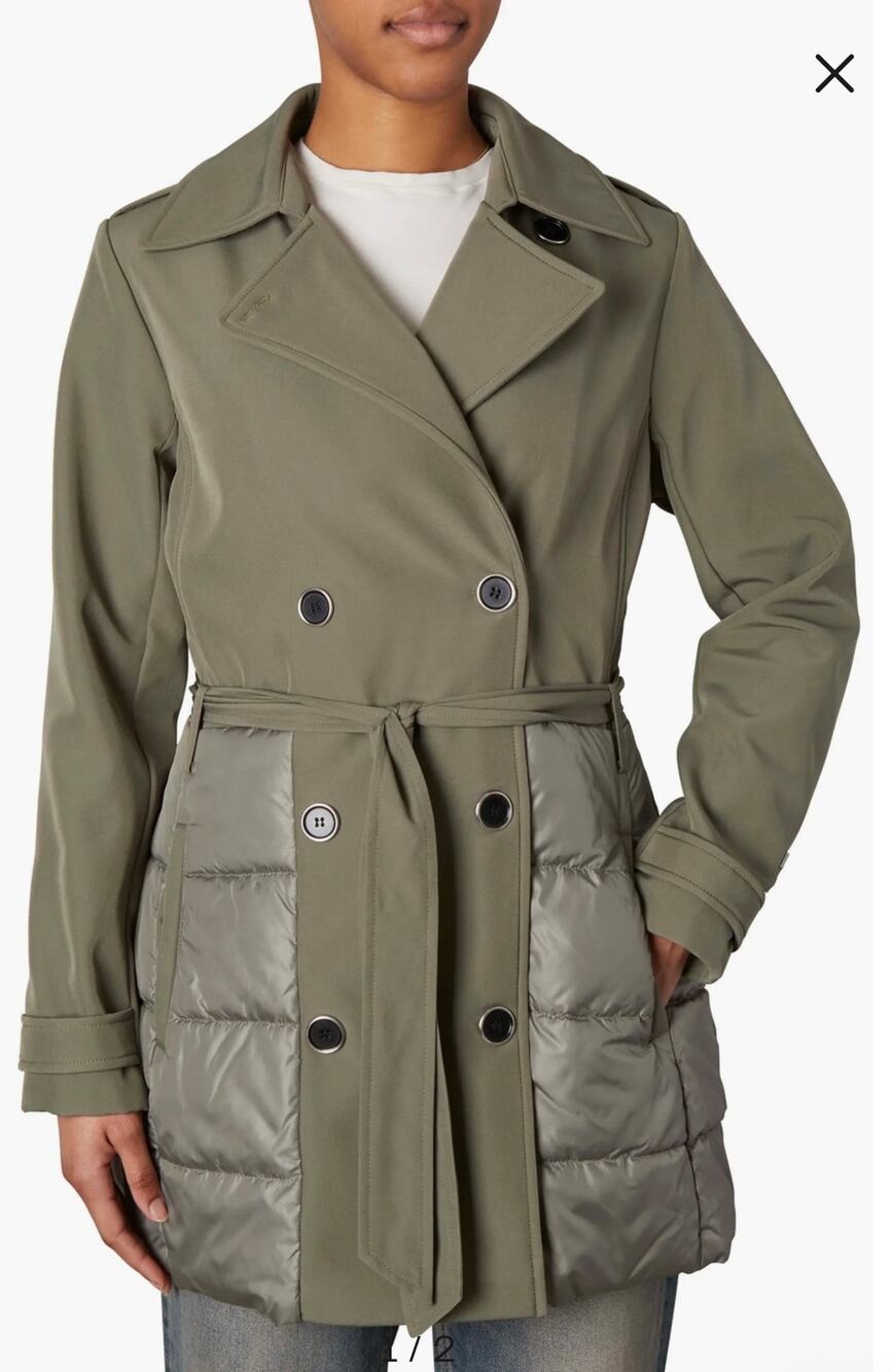 Nicole Miller Muted Basil Soft Shell Trench Puffer Coat 1X NWT